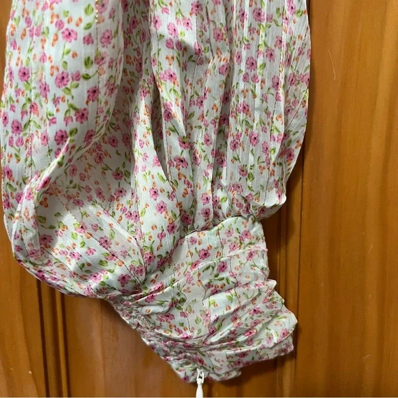 For Love And Lemons Pink and Green Ruffled Crop Blouse - Picture 12 of 15